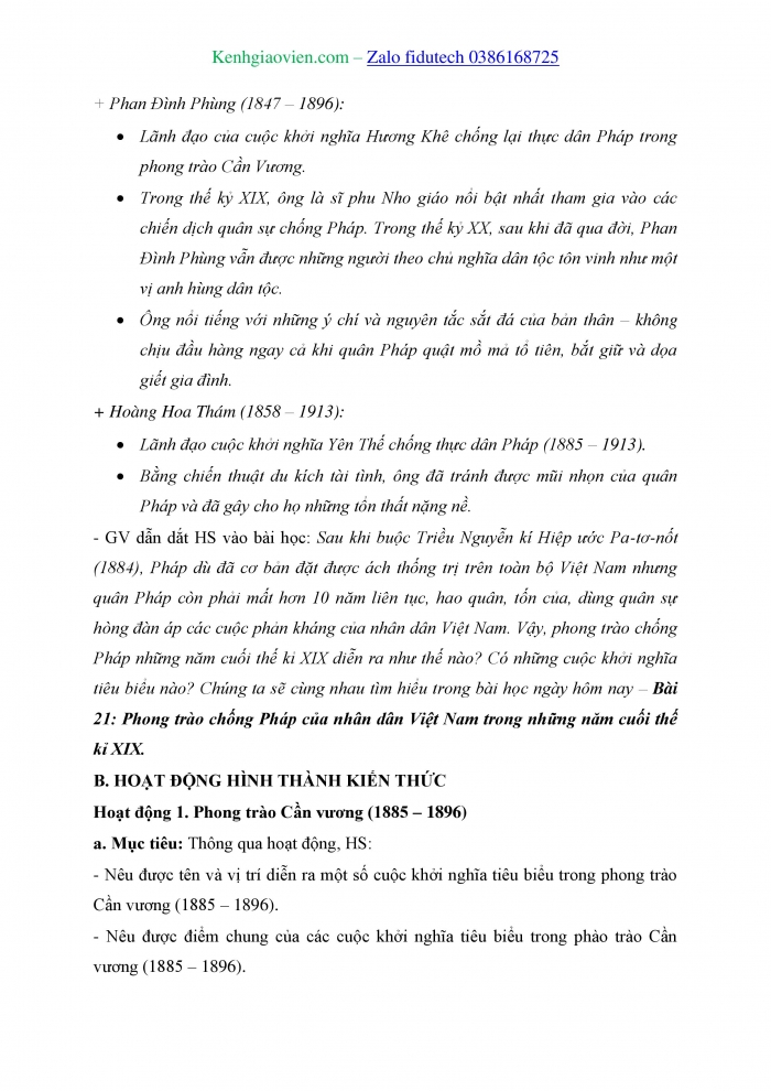 Giáo án và PPT Lịch sử 8 chân trời Bài 21: Phong trào chống Pháp của nhân dân Việt Nam trong những năm cuối thế kỉ XIX