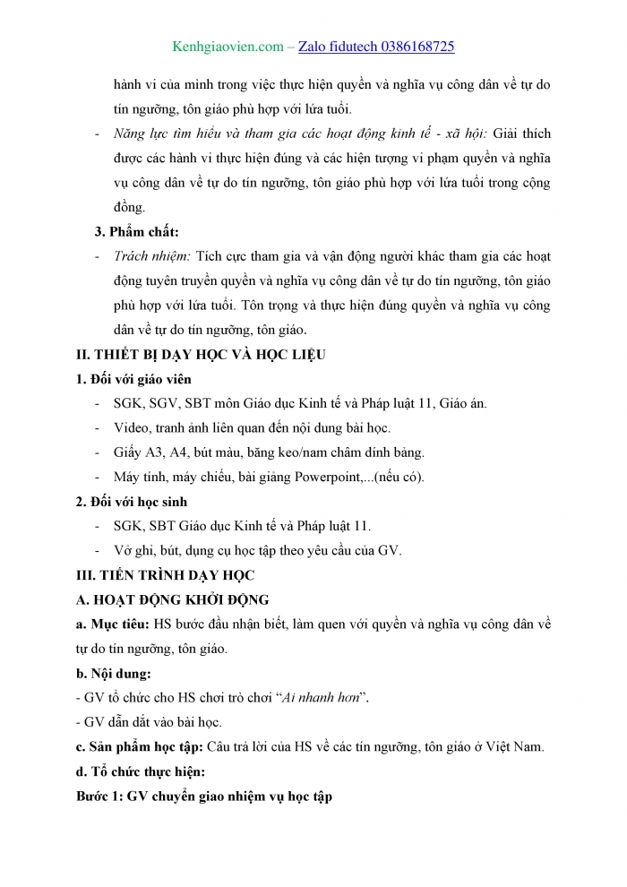 Giáo án và PPT Kinh tế pháp luật 11 cánh diều Bài 21: Quyền và nghĩa vụ công dân về tự do tín ngưỡng, tôn giáo