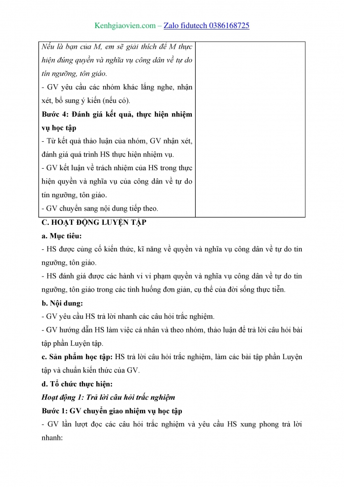 Giáo án và PPT Kinh tế pháp luật 11 cánh diều Bài 21: Quyền và nghĩa vụ công dân về tự do tín ngưỡng, tôn giáo