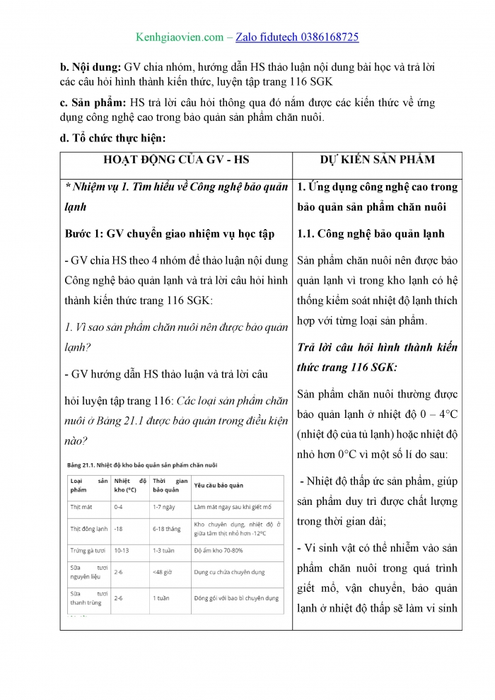 Giáo án và PPT Công nghệ chăn nuôi 11 cánh diều Bài 21: Ứng dụng công nghệ cao trong bảo quản và chế biến sản phẩm chăn nuôi