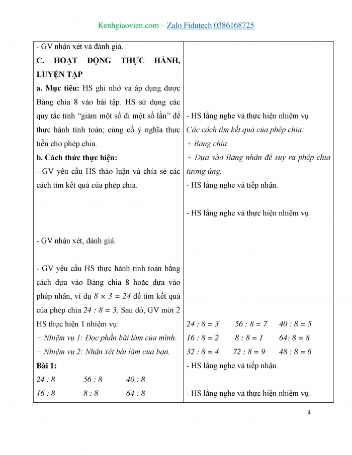 Giáo án và PPT Toán 3 cánh diều bài Bảng chia 8