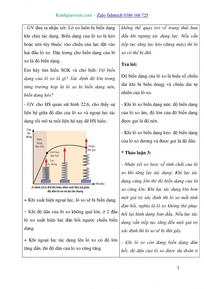 Giáo án và PPT Vật lí 10 chân trời Bài 22: Biến dạng của vật rắn. Đặc tính của lò xo