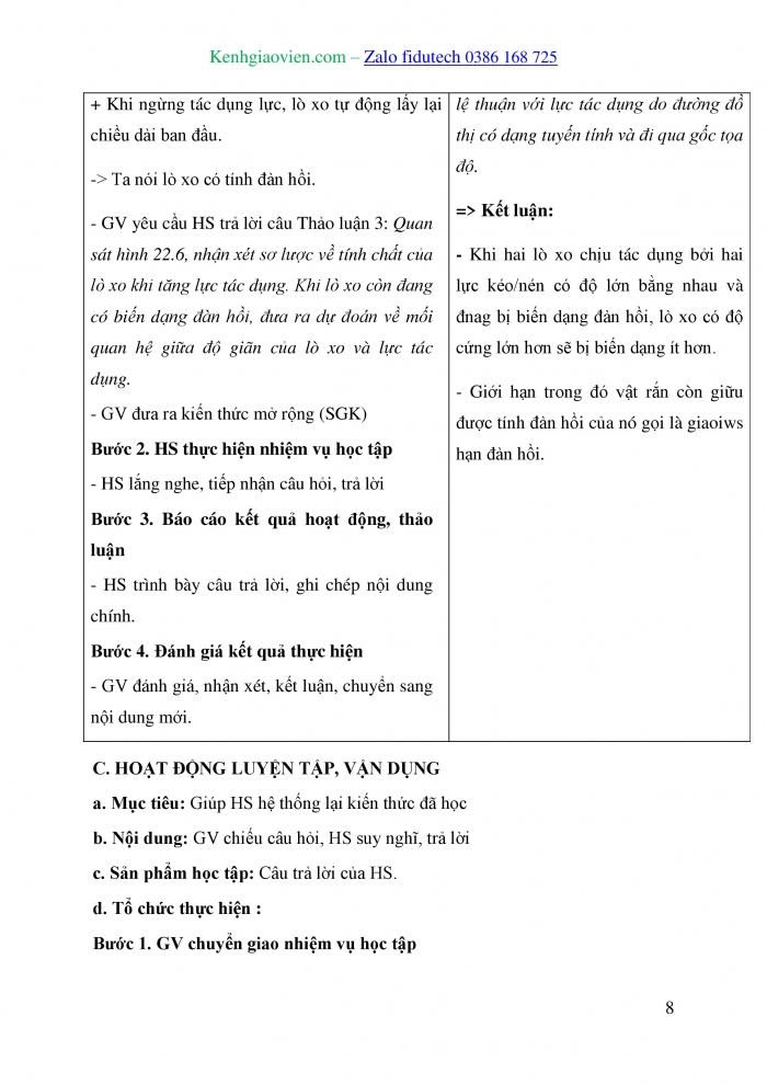 Giáo án và PPT Vật lí 10 chân trời Bài 22: Biến dạng của vật rắn. Đặc tính của lò xo