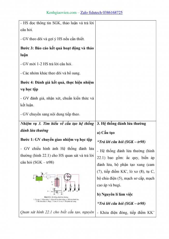 Giáo án và PPT Công nghệ cơ khí 11 cánh diều Bài 22: Hệ thống đánh lửa và hệ thống khởi động