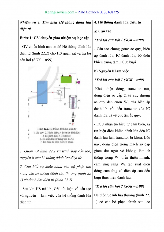 Giáo án và PPT Công nghệ cơ khí 11 cánh diều Bài 22: Hệ thống đánh lửa và hệ thống khởi động