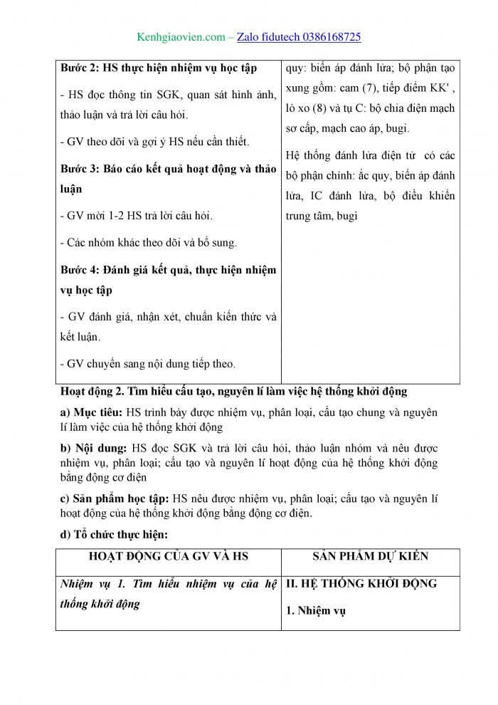 Giáo án và PPT Công nghệ cơ khí 11 cánh diều Bài 22: Hệ thống đánh lửa và hệ thống khởi động