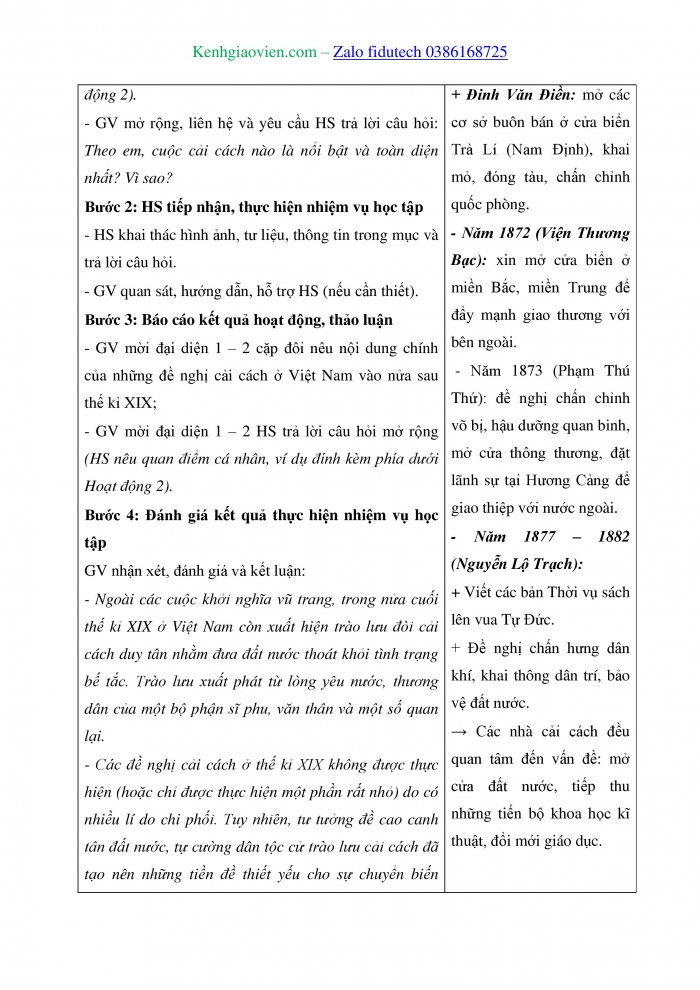 Giáo án và PPT Lịch sử 8 chân trời Bài 22: Trào lưu cải cách ở Việt Nam nửa cuối thế kỉ XIX