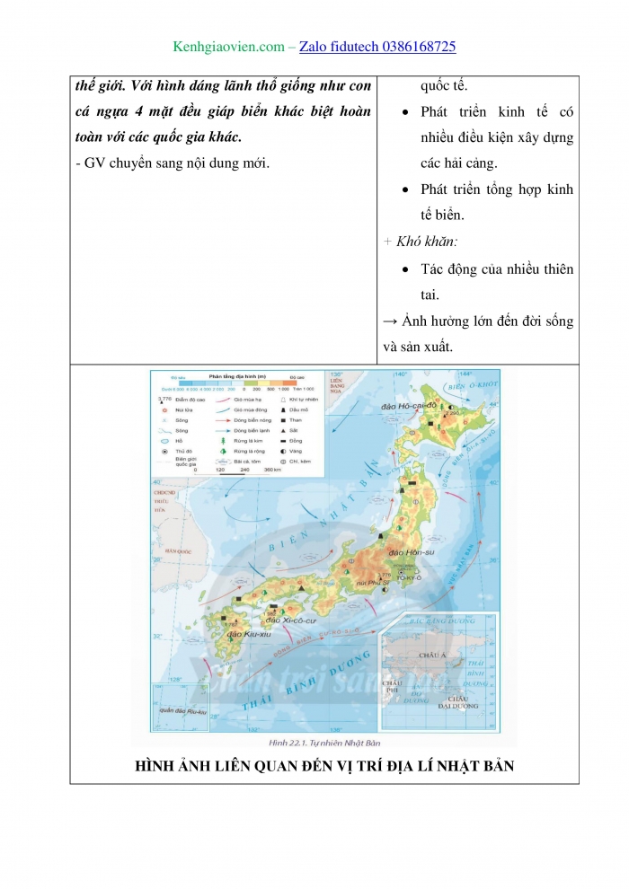 Giáo án và PPT Địa lí 11 chân trời Bài 22: Vị trí địa lí, điều kiện tự nhiên, dân cư và xã hội Nhật Bản