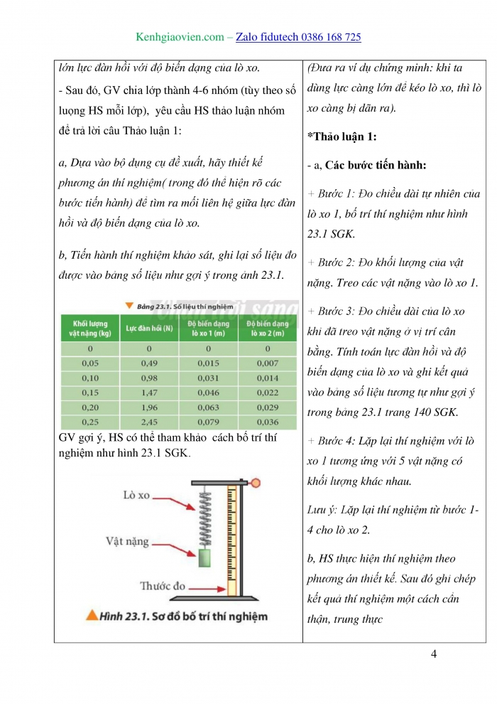 Giáo án và PPT Vật lí 10 chân trời Bài 23: Định luật Hooke