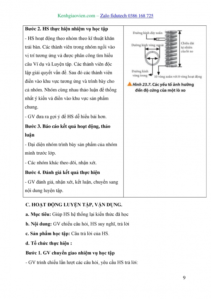 Giáo án và PPT Vật lí 10 chân trời Bài 23: Định luật Hooke