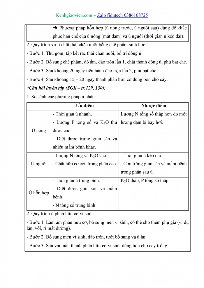 Giáo án và PPT Công nghệ chăn nuôi 11 cánh diều Bài 23: Một số biện pháp xử lí chất thải chăn nuôi