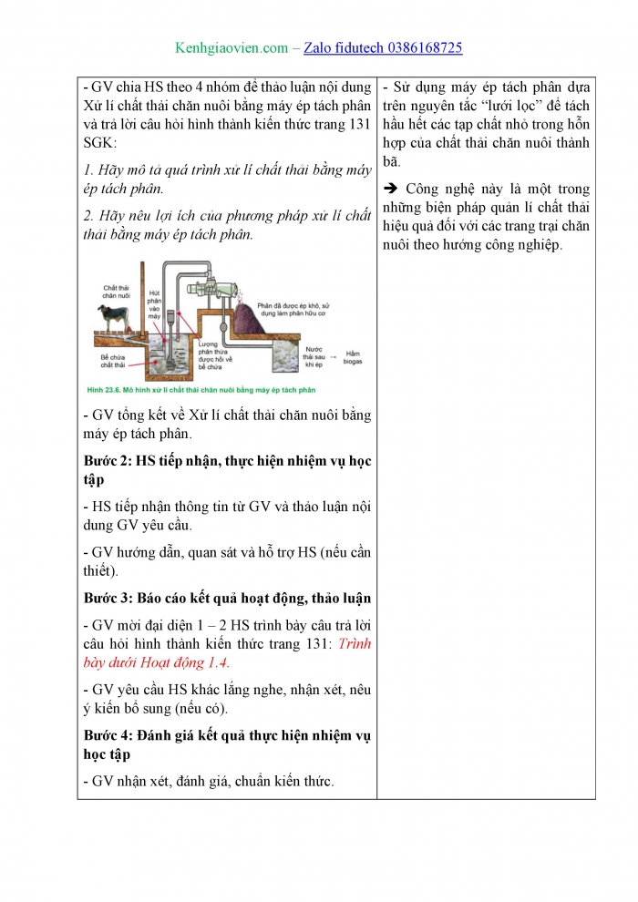 Giáo án và PPT Công nghệ chăn nuôi 11 cánh diều Bài 23: Một số biện pháp xử lí chất thải chăn nuôi