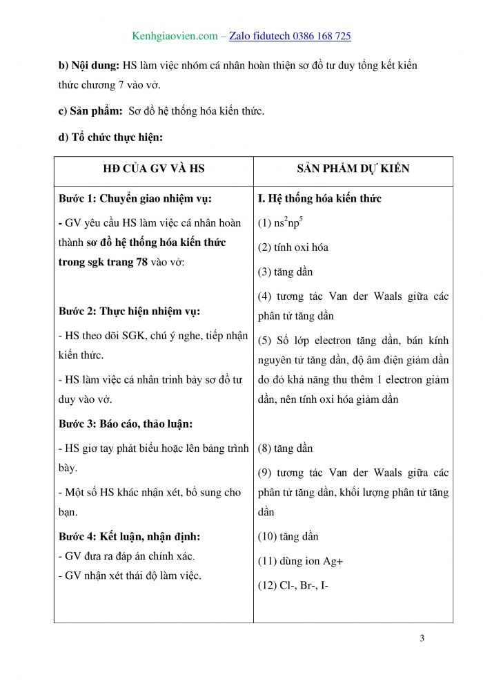 Giáo án và PPT Hoá học 10 kết nối Bài 23: Ôn tập chương 7