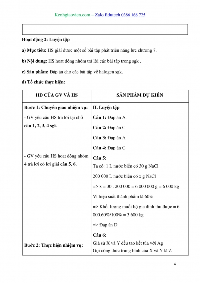 Giáo án và PPT Hoá học 10 kết nối Bài 23: Ôn tập chương 7