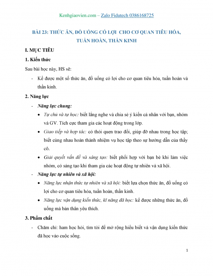 Giáo án và PPT Tự nhiên và Xã hội 3 chân trời Bài 23: Thức ăn, đồ uống có lợi cho cơ quan tiêu hoá, tuần hoàn, thần kinh