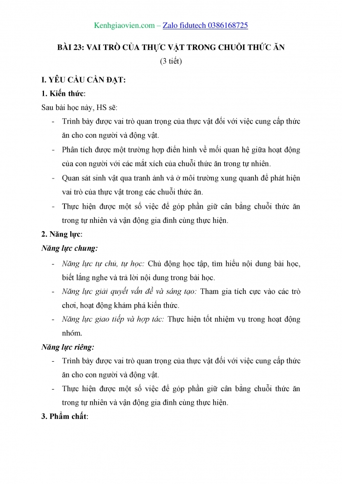 Giáo án và PPT Khoa học 4 cánh diều Bài 23: Vai trò của thực vật trong chuỗi thức ăn