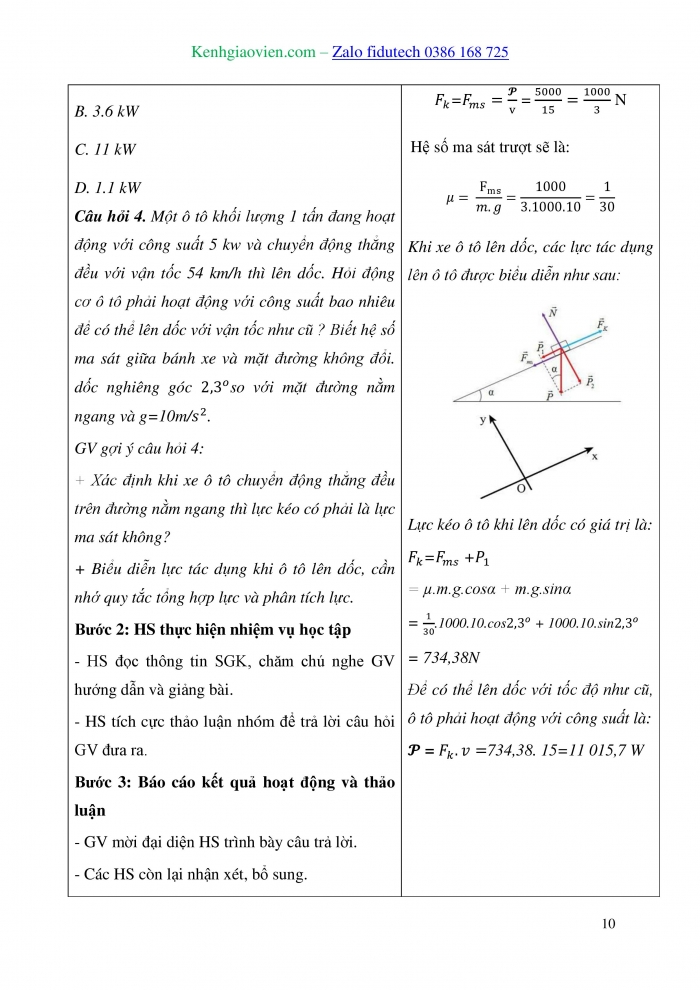 Giáo án và PPT Vật lí 10 kết nối Bài 24: Công suất