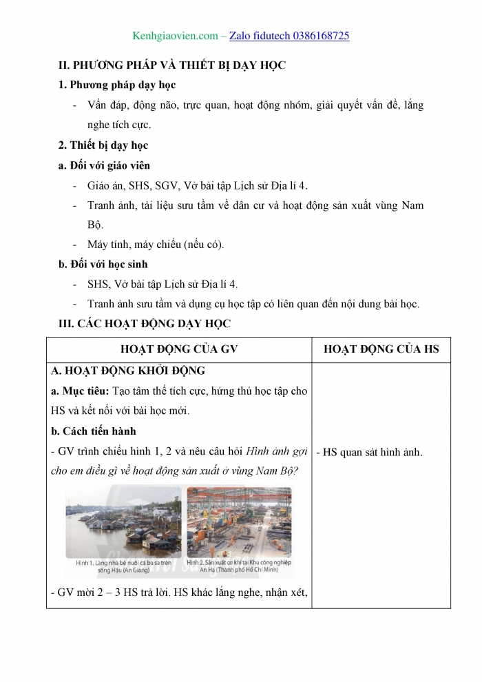 Giáo án và PPT Lịch sử và Địa lí 4 chân trời Bài 24: Dân cư và hoạt động sản xuất ở vùng Nam Bộ