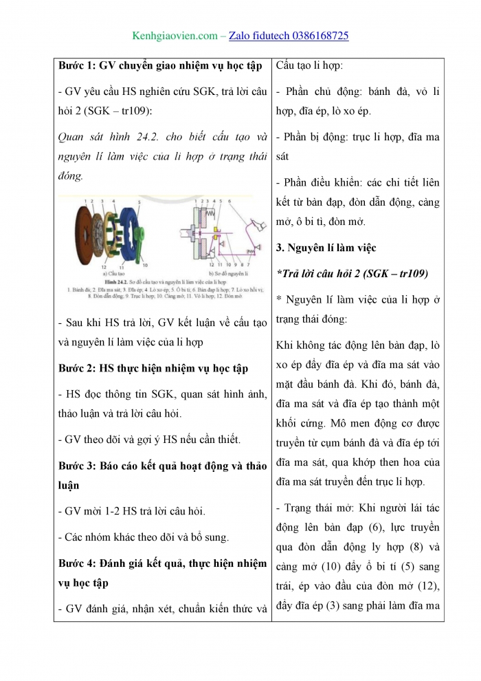 Giáo án và PPT Công nghệ cơ khí 11 cánh diều Bài 24: Hệ thống truyền lực