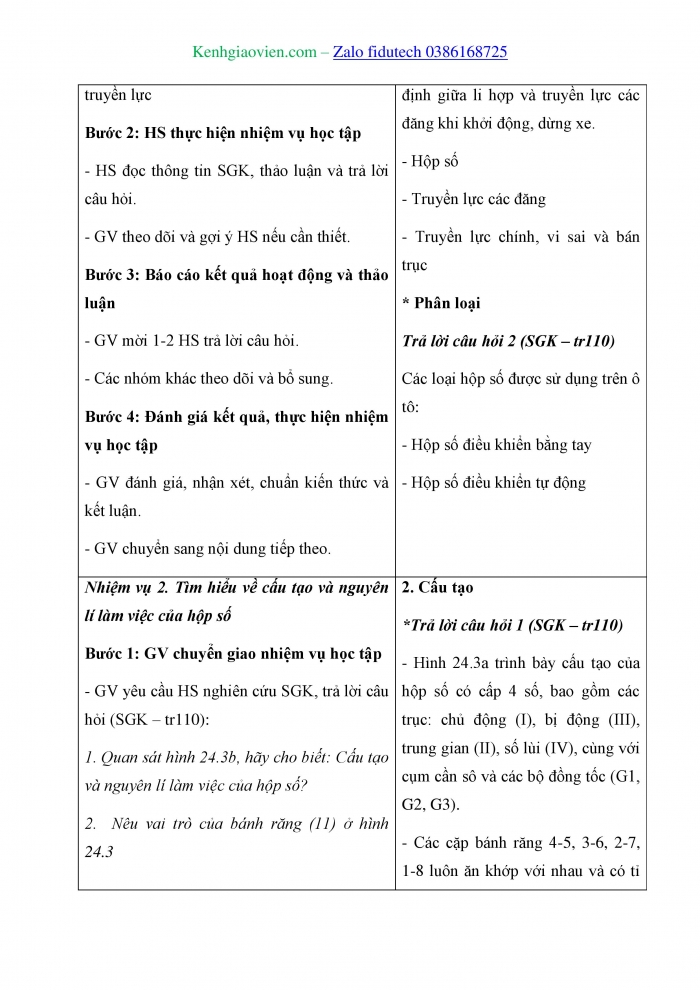 Giáo án và PPT Công nghệ cơ khí 11 cánh diều Bài 24: Hệ thống truyền lực