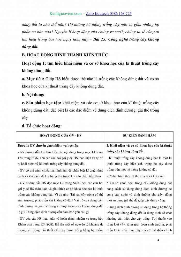 Giáo án và PPT Công nghệ trồng trọt 10 kết nối Bài 25: Công nghệ trồng cây không dùng đất