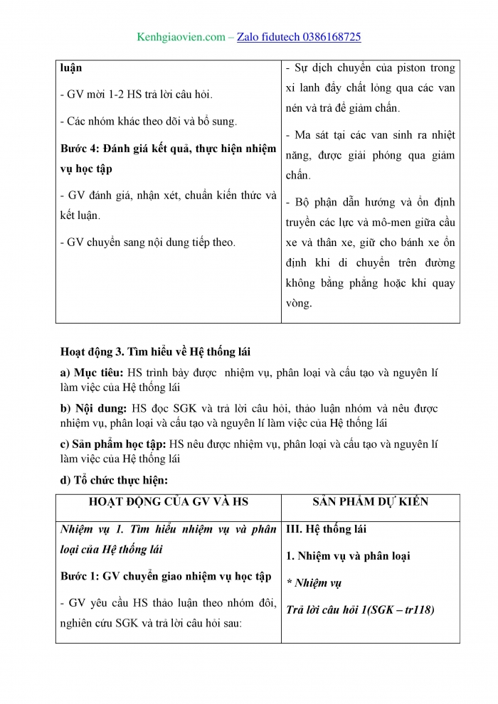 Giáo án và PPT Công nghệ cơ khí 11 cánh diều Bài 25: Hệ thống phanh, hệ thống treo và hệ thống lái