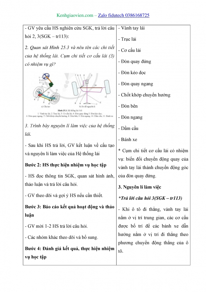 Giáo án và PPT Công nghệ cơ khí 11 cánh diều Bài 25: Hệ thống phanh, hệ thống treo và hệ thống lái