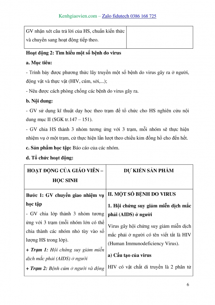 Giáo án và PPT Sinh học 10 kết nối Bài 25: Một số bệnh do virus và các thành tựu nghiên cứu ứng dụng virus