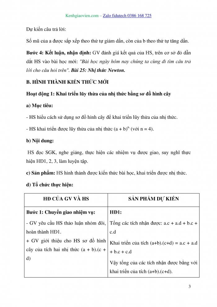 Giáo án và PPT Toán 10 kết nối Bài 25: Nhị thức Newton