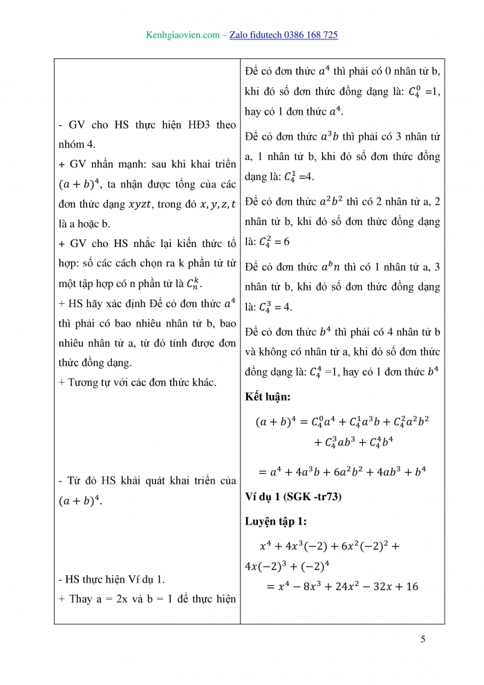 Giáo án và PPT Toán 10 kết nối Bài 25: Nhị thức Newton