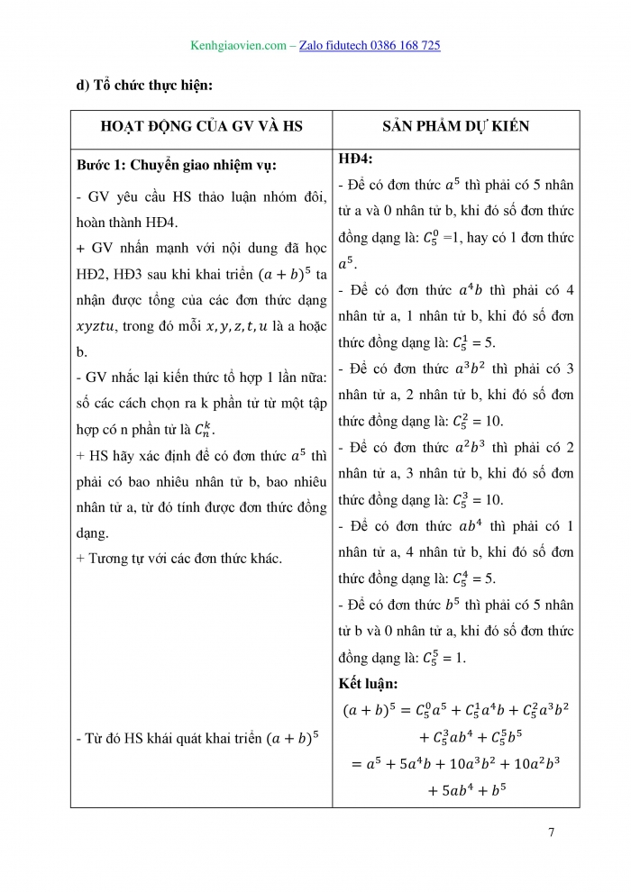 Giáo án và PPT Toán 10 kết nối Bài 25: Nhị thức Newton