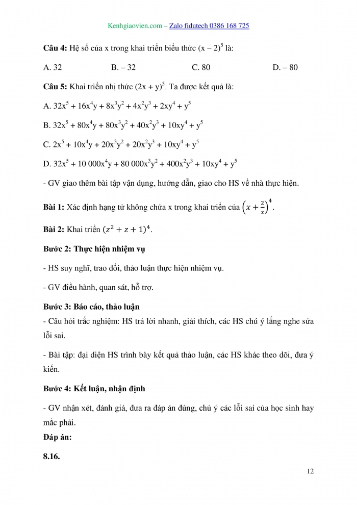 Giáo án và PPT Toán 10 kết nối Bài 25: Nhị thức Newton