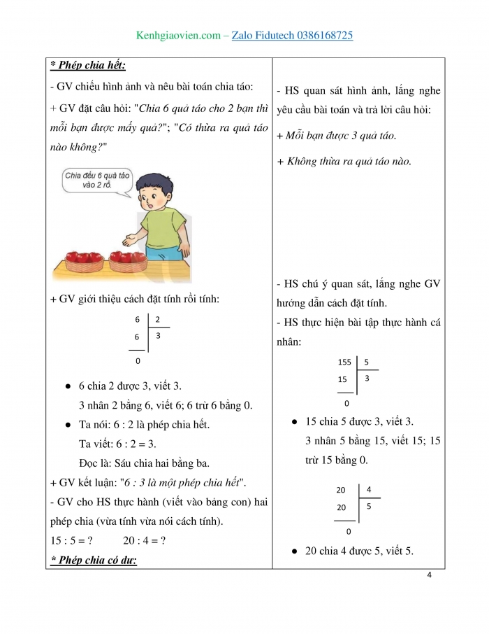 Giáo án và PPT Toán 3 kết nối Bài 25: Phép chia hết, phép chia có dư