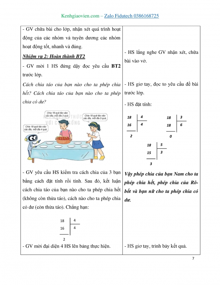 Giáo án và PPT Toán 3 kết nối Bài 25: Phép chia hết, phép chia có dư