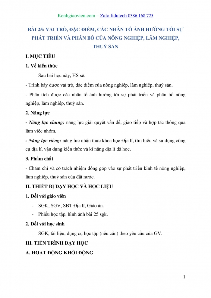 Giáo án và PPT Địa lí 10 chân trời Bài 25: Vai trò, đặc điểm, các nhân tố ảnh hưởng tới sự phát triển và phân bố nông nghiệp, lâm nghiệp, thuỷ sản