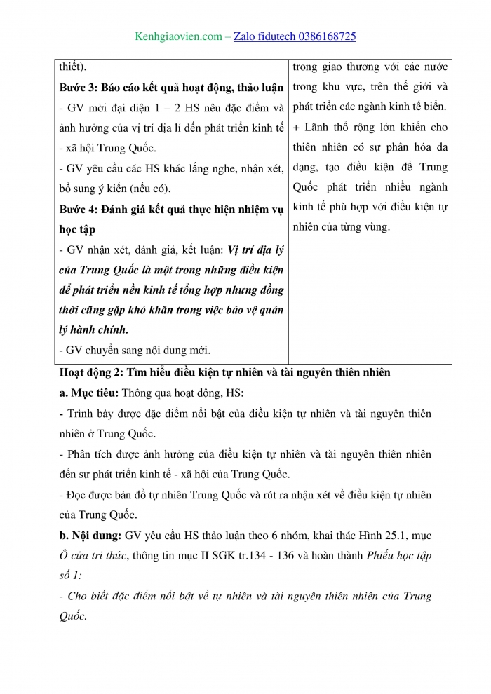 Giáo án và PPT Địa lí 11 chân trời Bài 25: Vị trí địa lí, điều kiện tự nhiên, dân cư và xã hội Trung Quốc