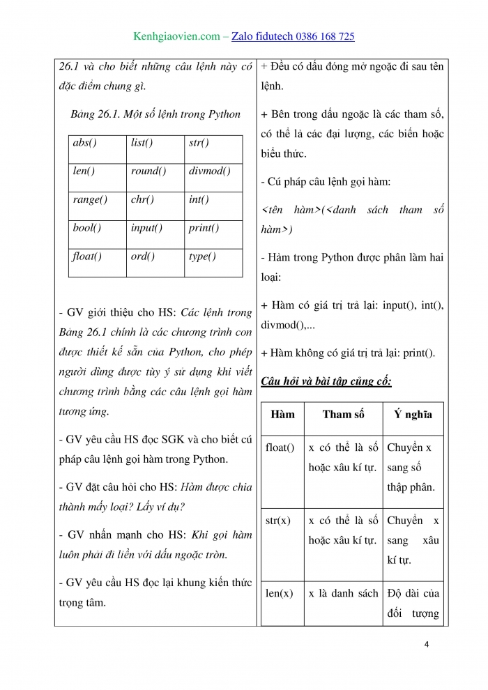 Giáo án và PPT Tin học 10 kết nối Bài 26: Hàm trong Python