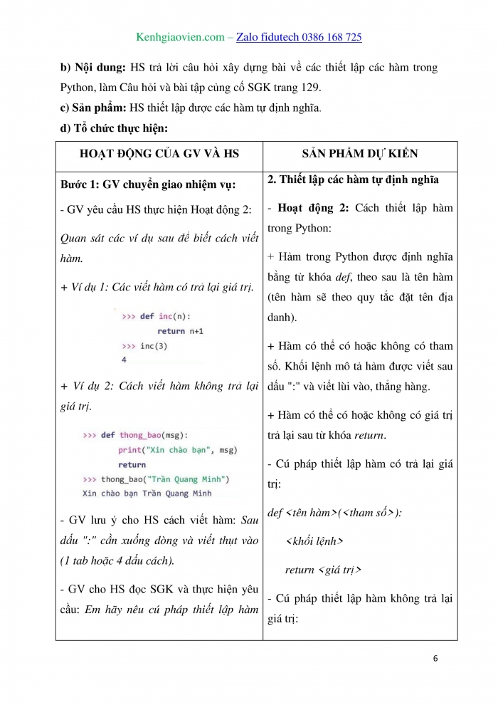 Giáo án và PPT Tin học 10 kết nối Bài 26: Hàm trong Python