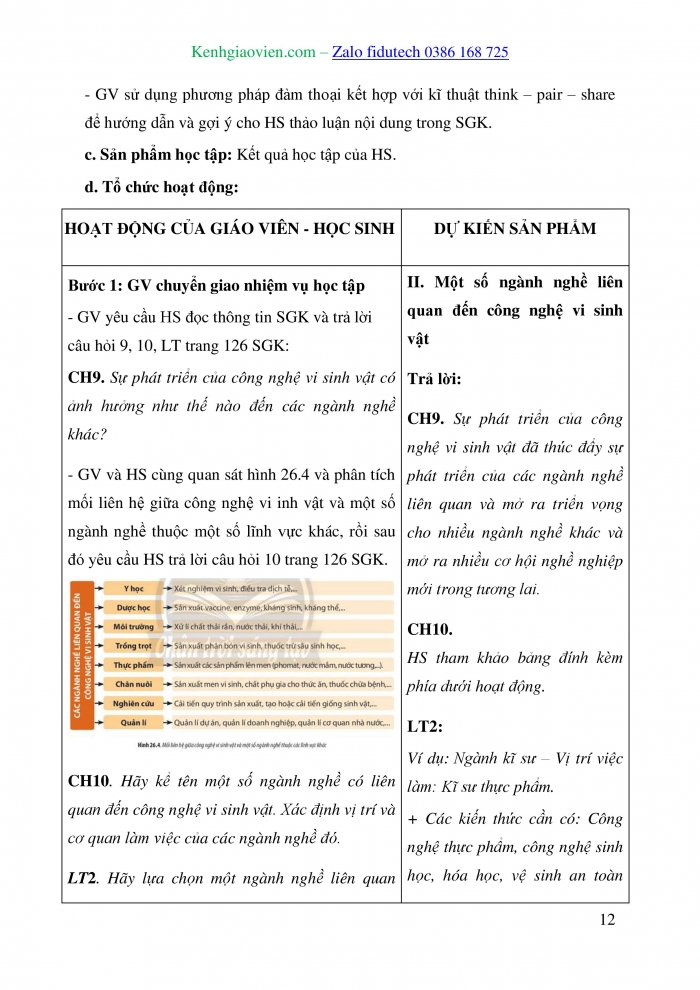 Giáo án và PPT Sinh học 10 chân trời Bài 26: Công nghệ vi sinh vật