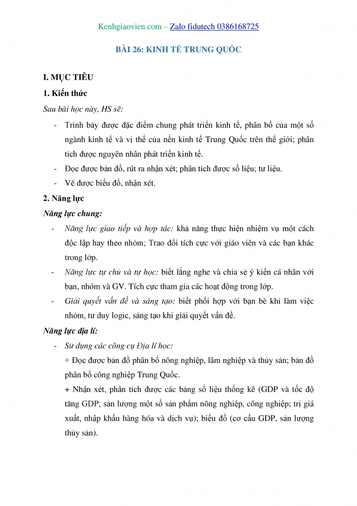 Giáo án và PPT Địa lí 11 chân trời Bài 26: Kinh tế Trung Quốc