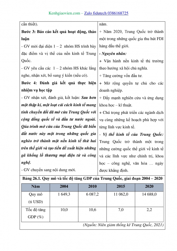 Giáo án và PPT Địa lí 11 chân trời Bài 26: Kinh tế Trung Quốc