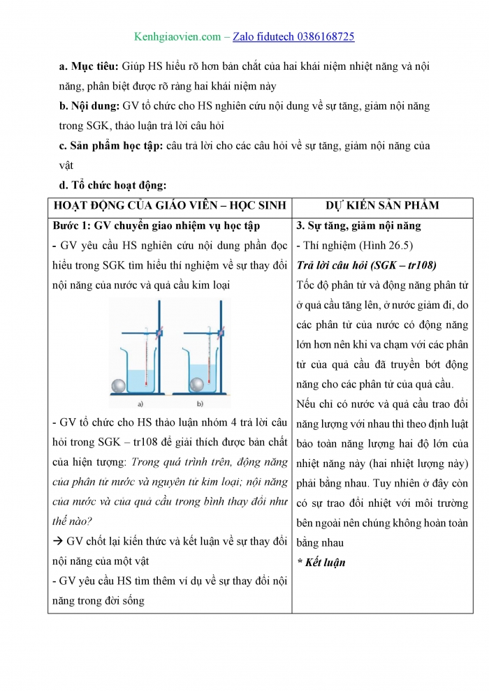 Giáo án và PPT KHTN 8 kết nối Bài 26: Năng lượng nhiệt và nội năng