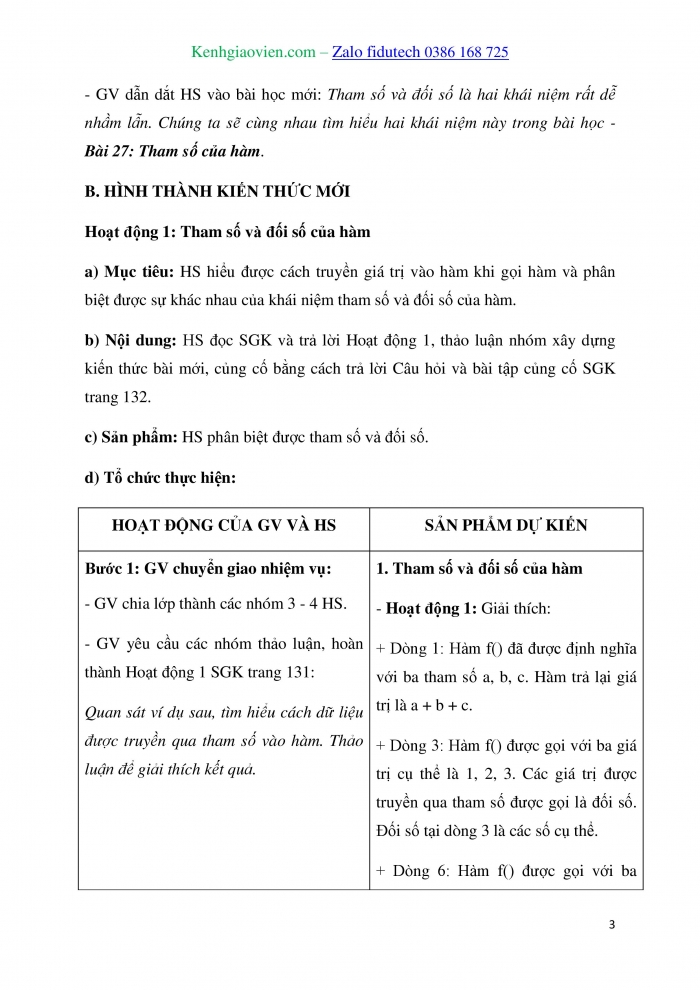 Giáo án và PPT Tin học 10 kết nối Bài 27: Tham số của hàm