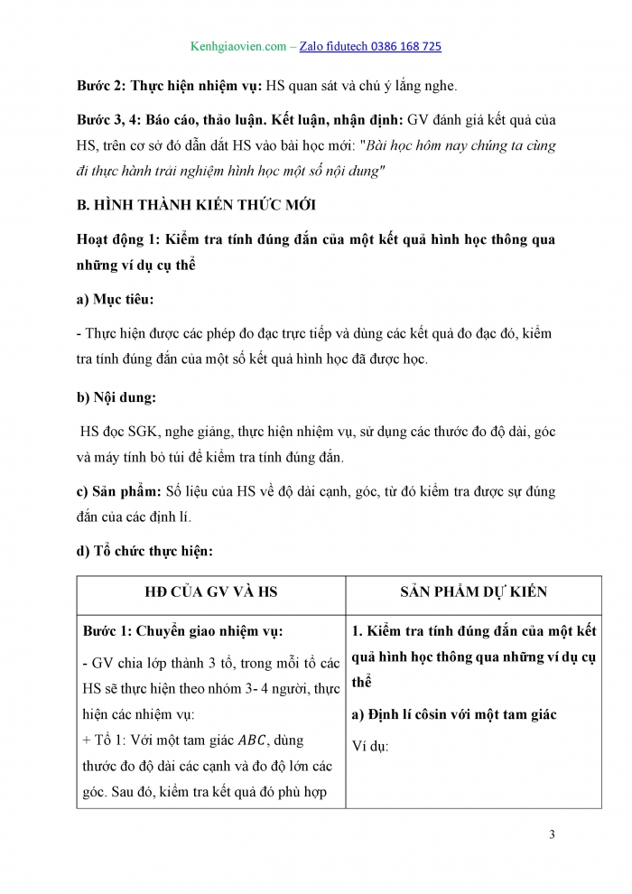 Giáo án và PPT Toán 10 kết nối Thực hành trải nghiệm: Một số nội dung cho hoạt động trải nghiệm hình học