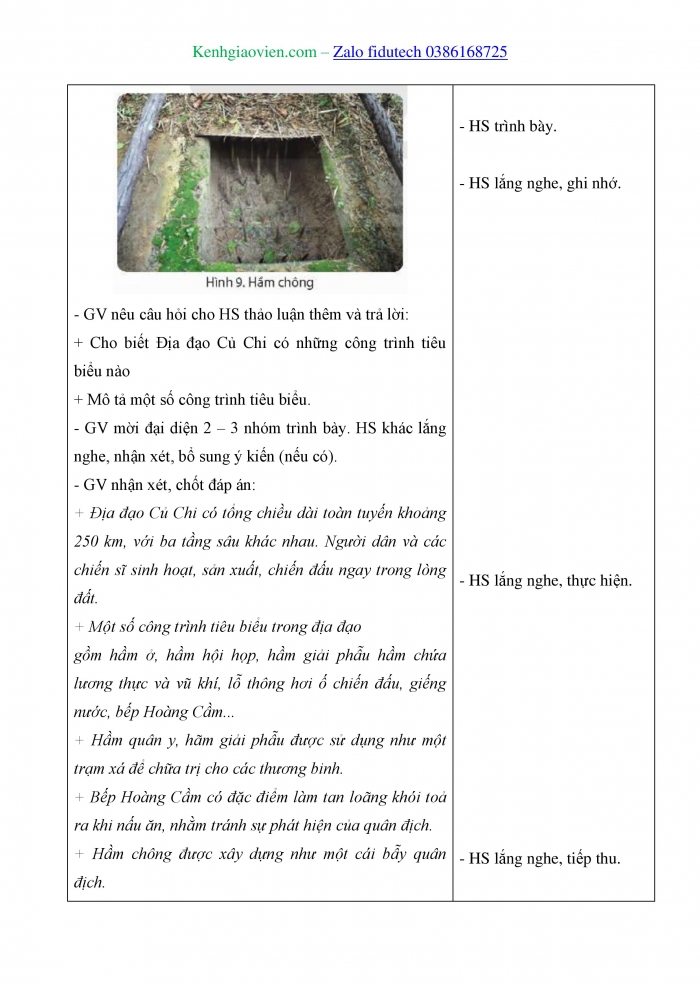 Giáo án và PPT Lịch sử và Địa lí 4 chân trời Bài 27: Địa đạo Củ Chi