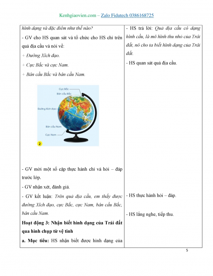 Giáo án và PPT Tự nhiên và Xã hội 3 chân trời Bài 27: Quả địa cầu - Mô hình thu nhỏ của Trái Đất