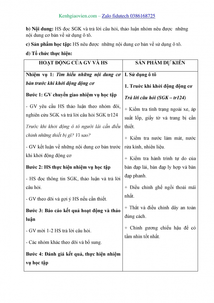 Giáo án và PPT Công nghệ cơ khí 11 cánh diều Bài 27: Sử dụng và bảo dưỡng ô tô
