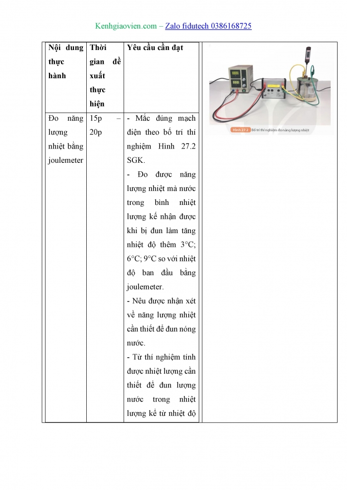 Giáo án và PPT KHTN 8 kết nối Bài 27: Thực hành đo năng lượng nhiệt bằng joulemeter