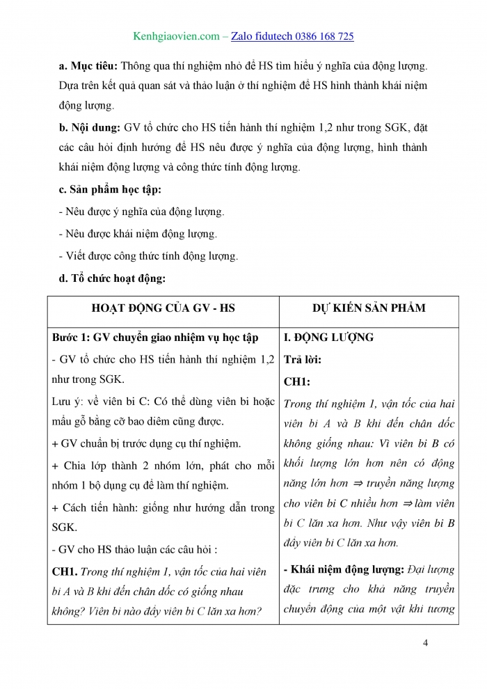 Giáo án và PPT Vật lí 10 kết nối Bài 28: Động lượng