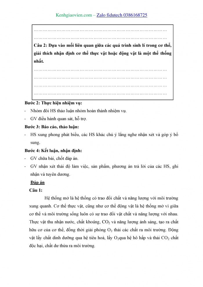 Giáo án và PPT Sinh học 11 kết nối Bài 28: Mối quan hệ giữa các quá trình sinh lí trong cơ thể sinh vật